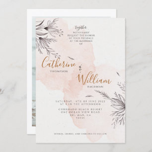 Elegant Blushing Peach Floral Photo Wedding Invitation