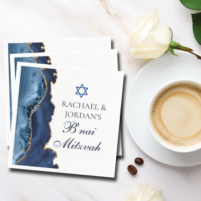 Elegant B'nai Mitzvah Navy Blue Gold Agate Party Napkin (Creator Uploaded)