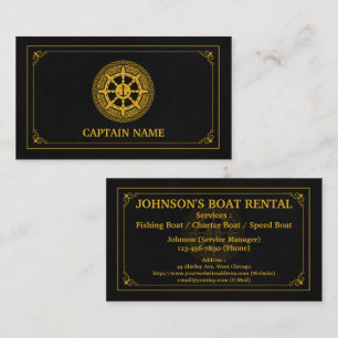 Elegant Boat Rental Black Gold (Personalise) Business Card