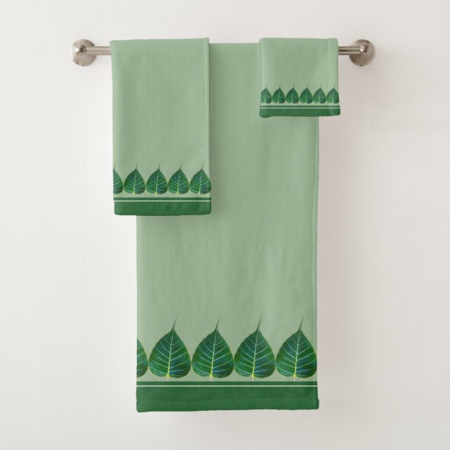 Elegant Bodhi Leaves on Light Laurel Green Bath Towel Set (Insitu)