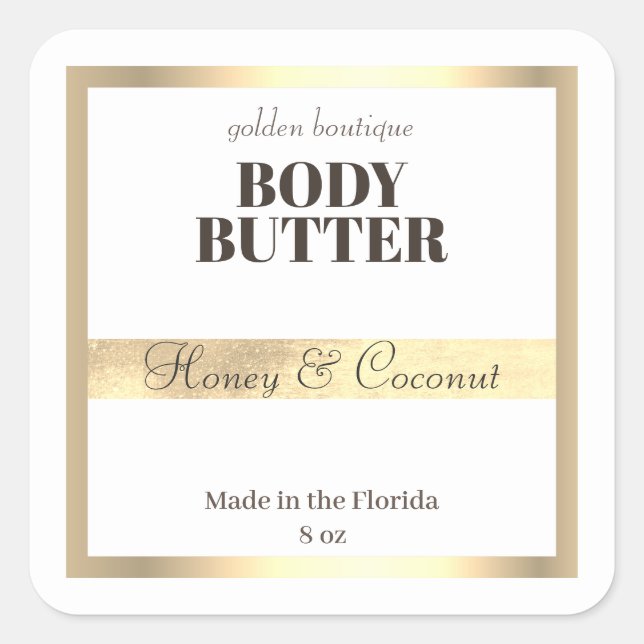 Elegant Body Butter Spa Product Gold white Square Sticker (Front)