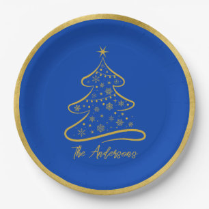 Elegant Boeing Blue Gold Christmas Tree Paper Plate