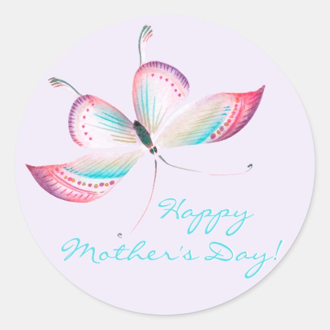 Elegant Bohemian Butterfly Happy Mother's Day Classic Round Sticker (Front)