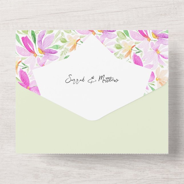 Elegant Bohemian Chic Artistic Flowers All In One Invitation (Back)