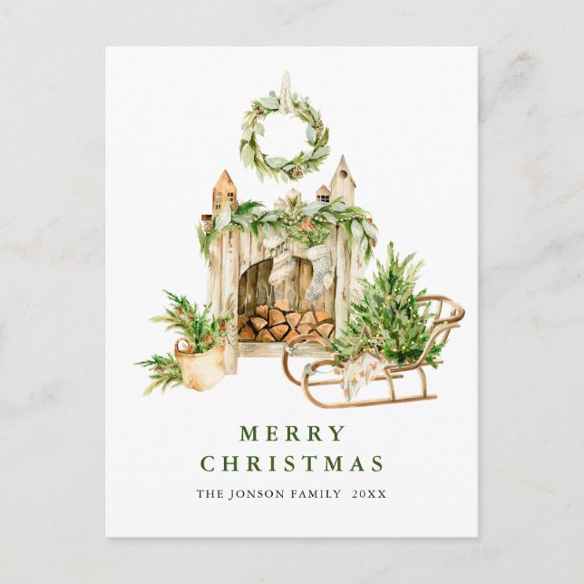 Elegant Bohemian Christmas Composition Holiday Postcard (Front)