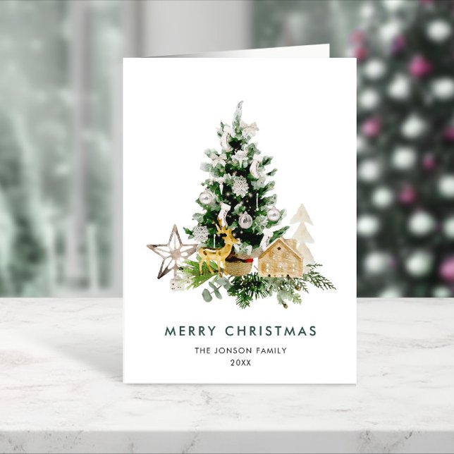 Elegant Bohemian Christmas Pine Tree Greeting Card (Creator Uploaded)
