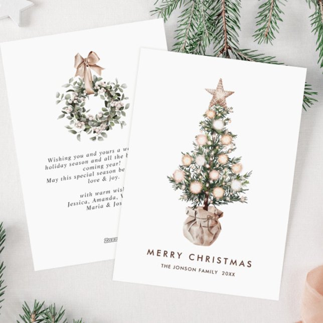 Elegant Bohemian Christmas Pine Tree Greeting Holiday Card (Creator Uploaded)