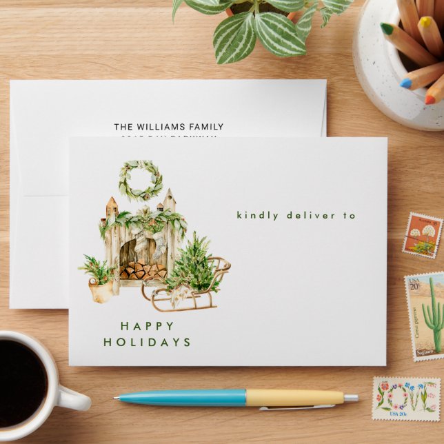 Elegant Bohemian Christmas Tree Composition Envelope (Desk)