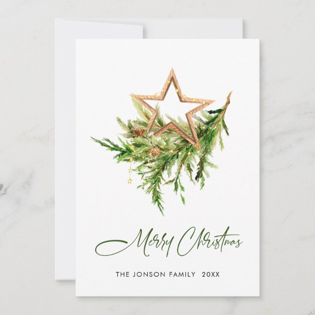 Elegant Bohemian Christmas Tree Composition Holiday Card (Front)