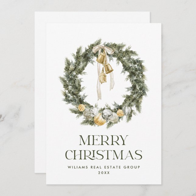 Elegant Bohemian Christmas Wreath Greeting Company Holiday Card (Front/Back)