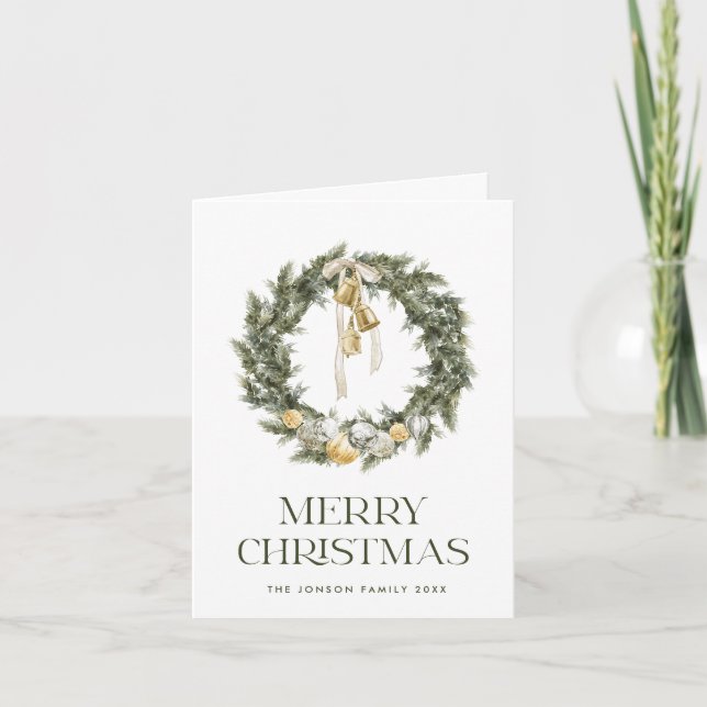 Elegant Bohemian Christmas Wreath Greeting Holiday Card (Front)