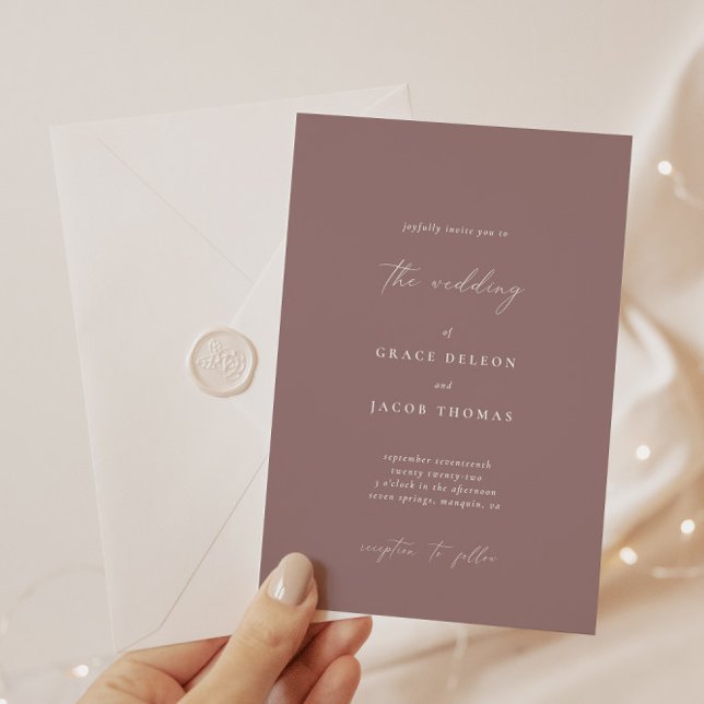 Elegant Bohemian Dusty Purple Minimalist Wedding  Invitation (Creator Uploaded)