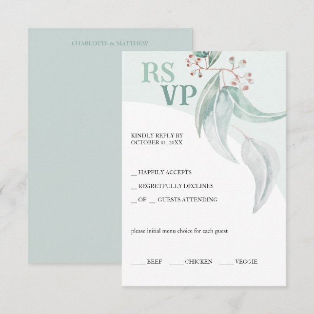Elegant Bohemian Eucalyptus Watercolor Technique RSVP Card (Front/Back)