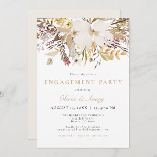 Elegant Bohemian Fall Floral Engagement Party Invitation