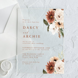Elegant Bohemian Floral Acrylic Wedding Invitation