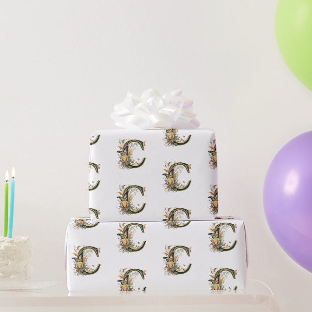 Elegant bohemian floral letter C Wrapping Paper (Party Gifts)