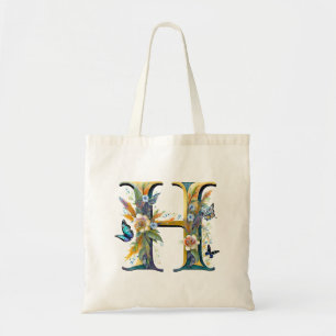Elegant bohemian floral letter H Tote Bag