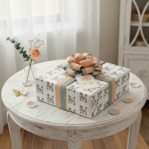 Elegant bohemian floral letter M Wrapping Paper