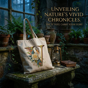 Elegant bohemian floral letter V Tote Bag