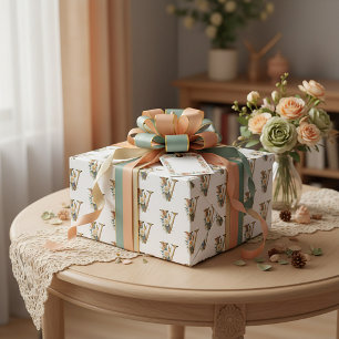 Elegant bohemian floral letter V Wrapping Paper