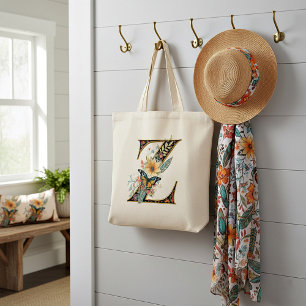 Elegant bohemian floral letter Z Tote Bag