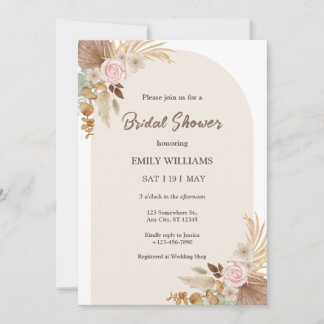 Elegant Bohemian Floral Pampas Grass Bridal Shower Invitation