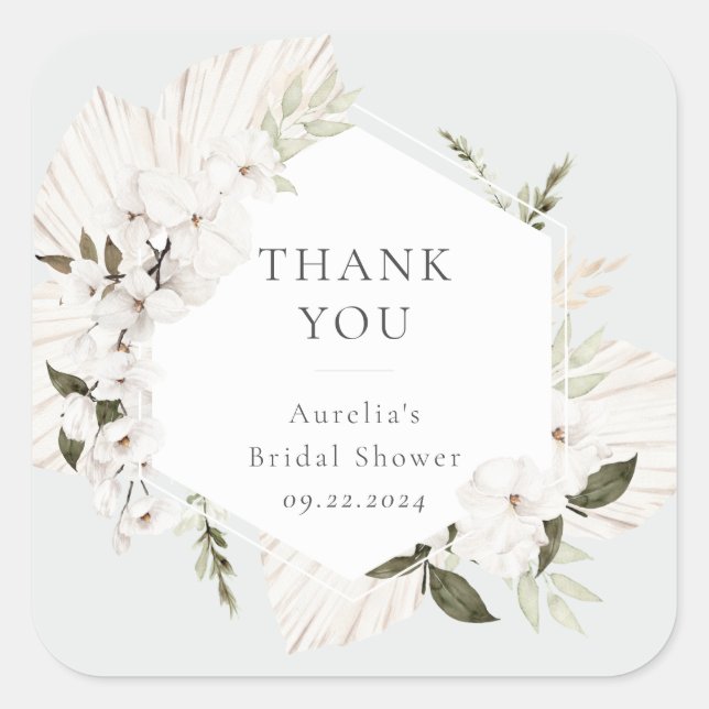 Elegant Bohemian Floral Square Sticker (Front)