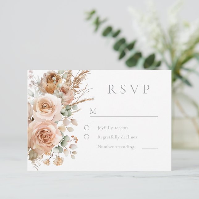 Elegant Bohemian Flowers Modern Wedding RSVP Card (Standing Front)