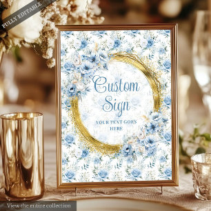 Elegant Bohemian Light Blue Gold Wedding Custom Poster