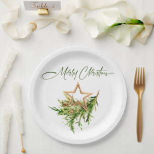 Elegant Bohemian Merry Christmas Composition Paper Plate