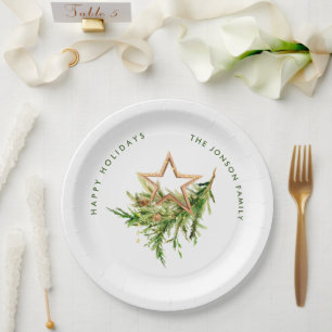 Elegant Bohemian Merry Christmas Composition Paper Plate