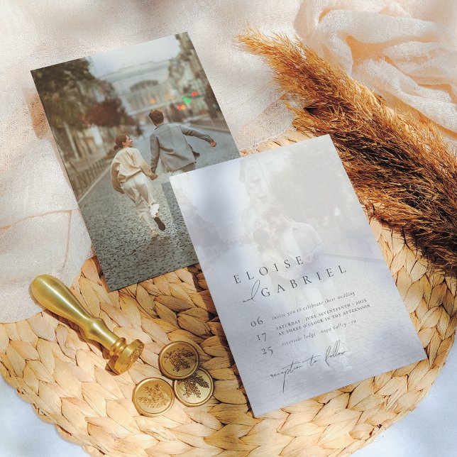 Elegant Bohemian Modern Minimalist 2 Photo Wedding Invitation (Creator Uploaded)