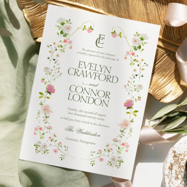 Elegant Bohemian Monogram Floral Wedding Invitation (Creator Uploaded)