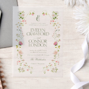 Elegant Bohemian Monogram Floral Wedding Vellum Invitations