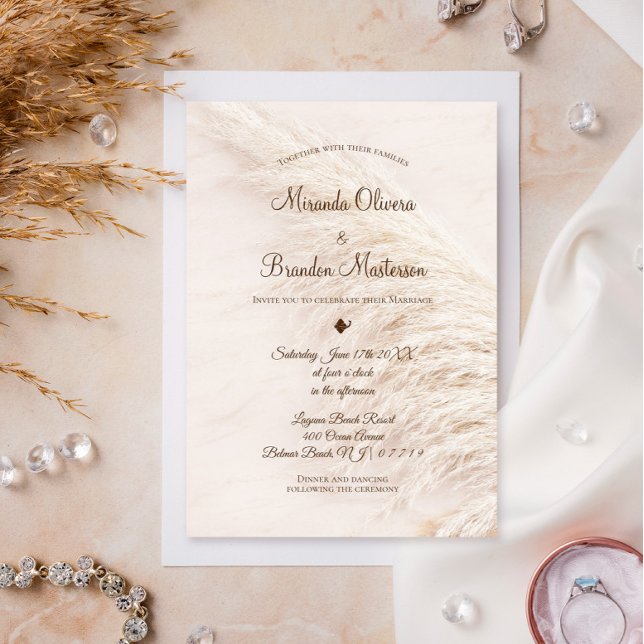 Elegant Bohemian Pampas Grass Wedding Invitation (Creator Uploaded)