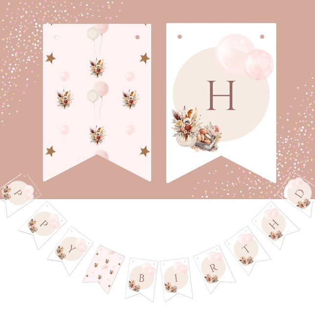 Elegant Bohemian Pastel Pattern  Bunting (Elegant Bohemian Birthday Party Bunting Flag)