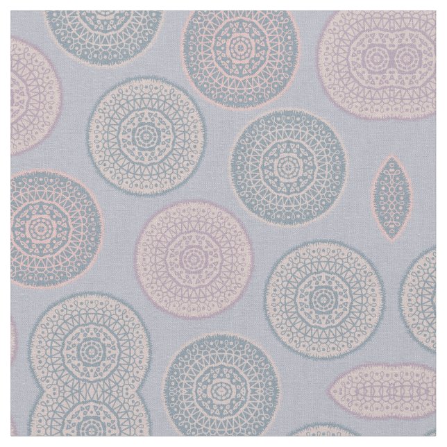 Elegant Bohemian Pink Blue Pastel Mandala Pattern Fabric (Close Up)