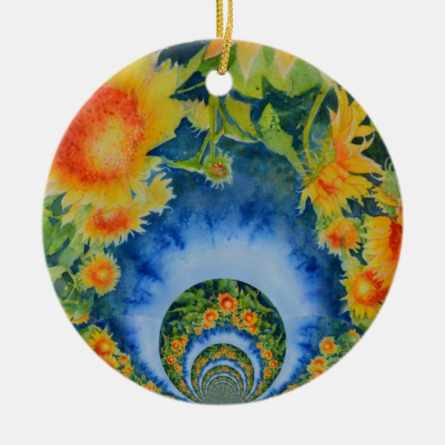 Elegant bohemian retro sunflowers ceramic tree decoration (Front)