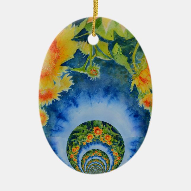 Elegant bohemian retro sunflowers ceramic tree decoration (Front)