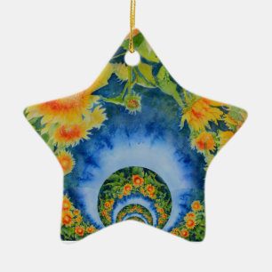 Elegant bohemian retro sunflowers ceramic tree decoration