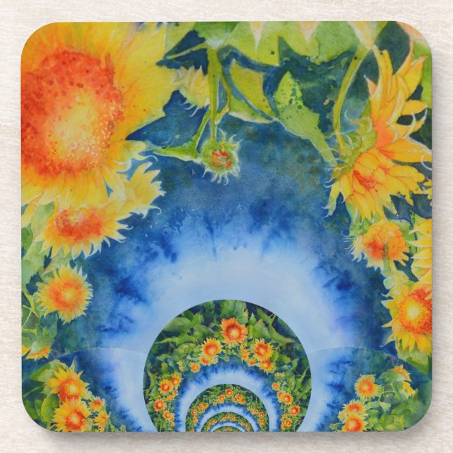 Elegant bohemian retro sunflowers coaster (Front)