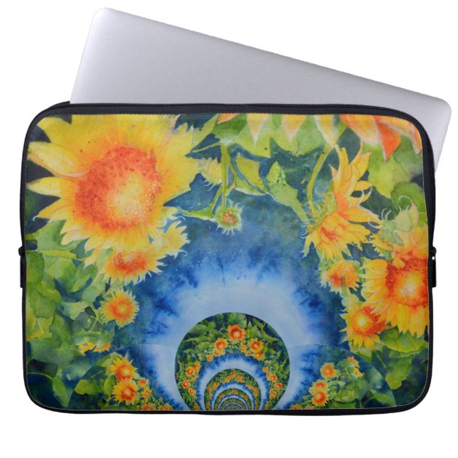 Elegant bohemian retro sunflowers laptop sleeve (Front)