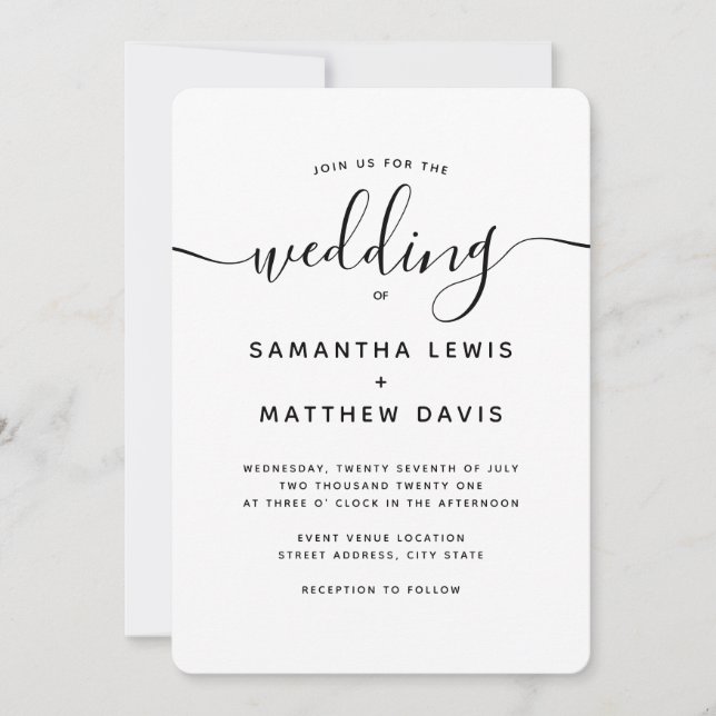 Elegant Bohemian Script Minimalist Wedding Invitation (Front)
