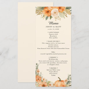 Elegant Bohemian Watercolor Pumpkin Floral Wedding Menu