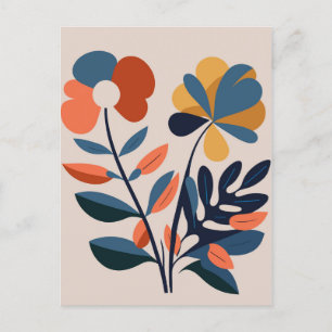 Elegant Boho Abstract Botanical Flower Postcard