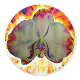 Elegant boho abstract watercolor orchid painting ceramic knob