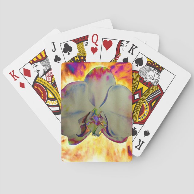 Elegant boho abstract watercolor orchid painting playing cards (Back)