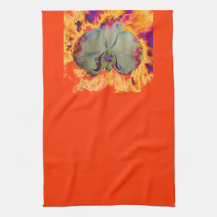 Elegant boho abstract watercolor orchid painting tea towel