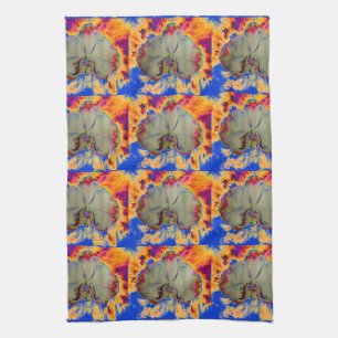 Elegant boho abstract watercolor orchid painting tea towel