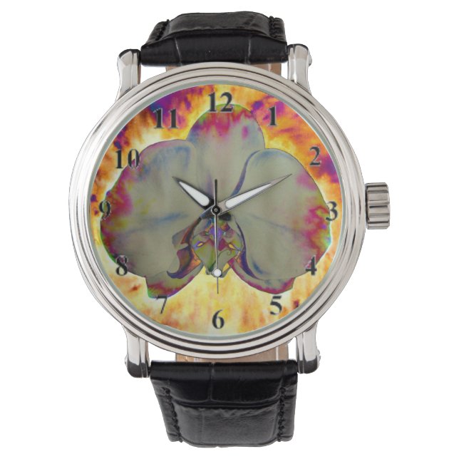 Elegant boho abstract watercolor orchid painting watch (Front)